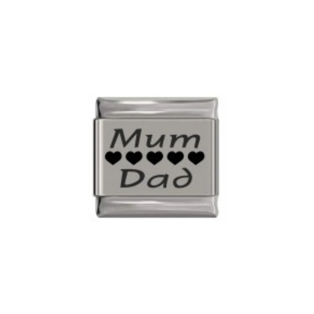 Mum and Dad with hearts laser 9mm Italian charm